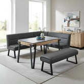 Dario 140cm Grey Ceramic Dining Table with Corner Bench Set - Pendle Village Furniture
